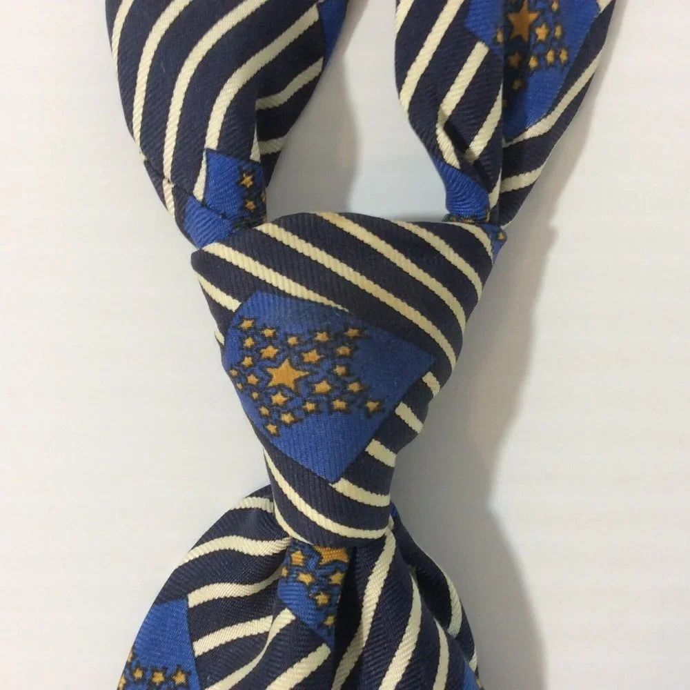 TOMMY‎ HILFIGER MENS TIE NECKTIE Italian Silk USA 4 in Blue Gold Black White